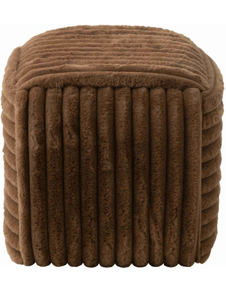Pouf carré côtelé marron chocolat en fausse fourrure 45 cm Kowun J-Line - 5