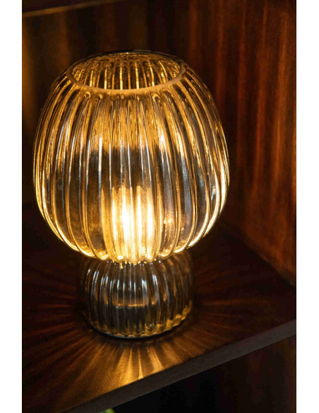 Lampe à poser sans fil en verre strié vert olive 21,5 cm Lusik J-Line - 2