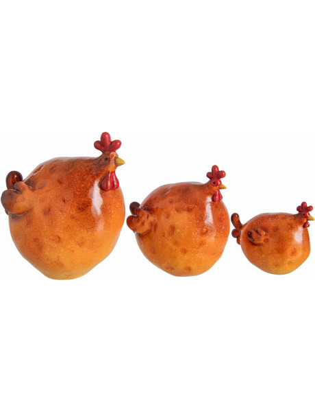 Lot de 3 coqs décoratifs en résine orange brûlé Smien J-Line - 1