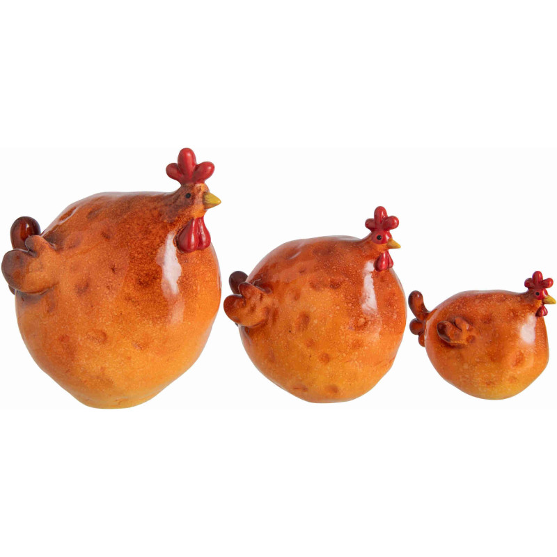 Lot de 3 coqs décoratifs en résine orange brûlé Smien J-Line - 1
