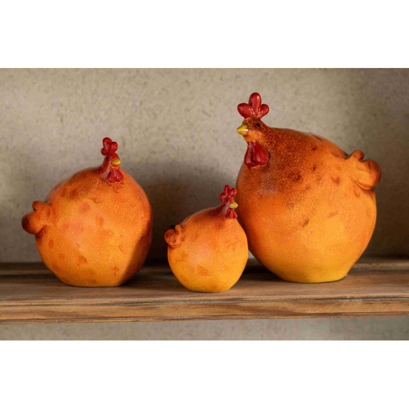 Lot de 3 coqs décoratifs en résine orange brûlé Smien J-Line - 2