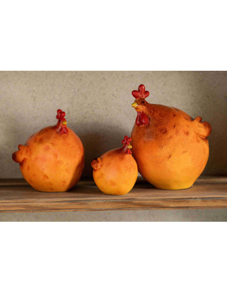 Lot de 3 coqs décoratifs en résine orange brûlé Smien J-Line - 2