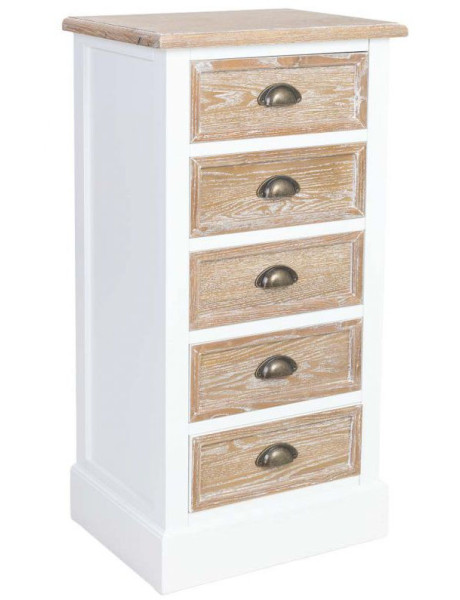 Chiffonnier 5 tiroirs blanc et bois patiné 45x35x90 cm Votin  - 1