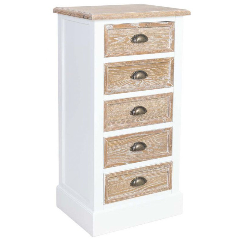 Chiffonnier 5 tiroirs blanc et bois patiné 45x35x90 cm Votin  - 1