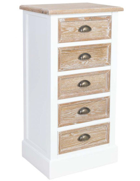 Chiffonnier 5 tiroirs blanc et bois patiné 45x35x90 cm Votin  - 1