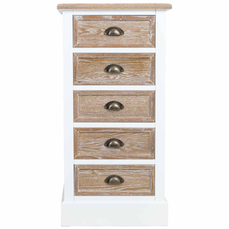 Chiffonnier 5 tiroirs blanc et bois patiné 45x35x90 cm Votin  - 2