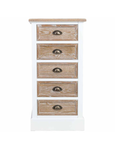 Chiffonnier 5 tiroirs blanc et bois patiné 45x35x90 cm Votin  - 2