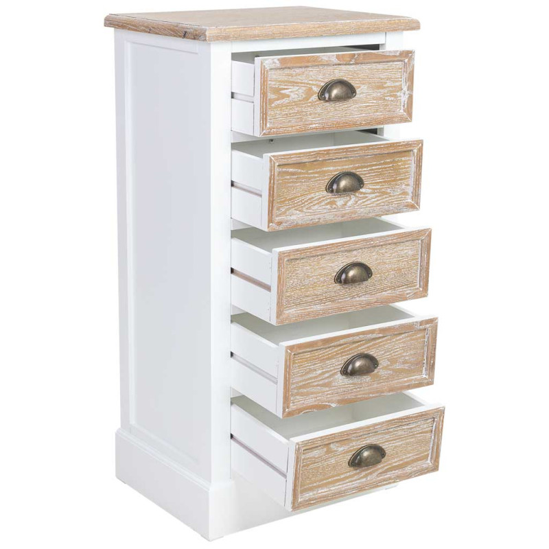 Chiffonnier 5 tiroirs blanc et bois patiné 45x35x90 cm Votin  - 3
