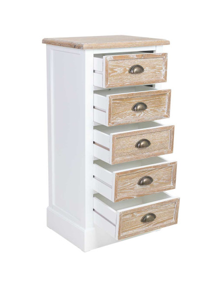 Chiffonnier 5 tiroirs blanc et bois patiné 45x35x90 cm Votin  - 3