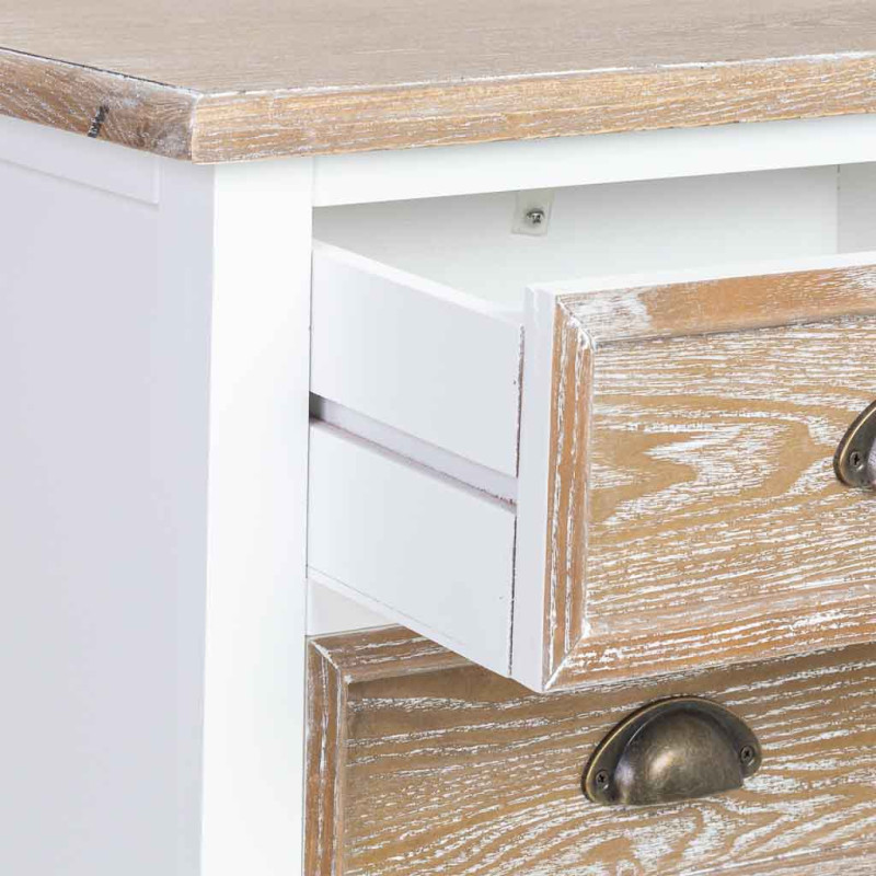 Chiffonnier 5 tiroirs blanc et bois patiné 45x35x90 cm Votin  - 5