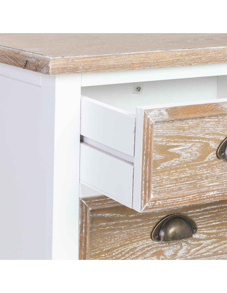Chiffonnier 5 tiroirs blanc et bois patiné 45x35x90 cm Votin  - 5