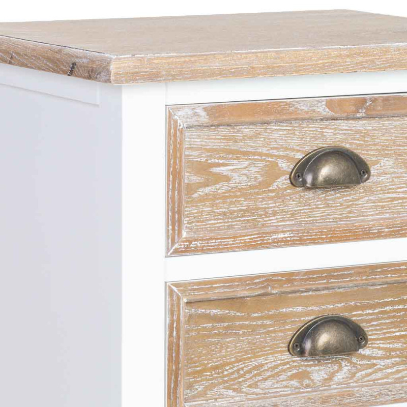 Chiffonnier 5 tiroirs blanc et bois patiné 45x35x90 cm Votin  - 7