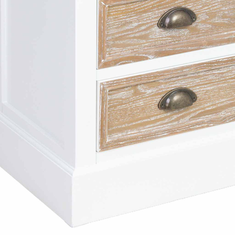Chiffonnier 5 tiroirs blanc et bois patiné 45x35x90 cm Votin  - 8