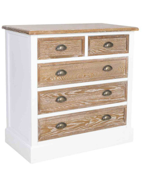Commode 5 tiroirs blanc et bois patiné 80x40x80,5 cm Votin  - 1