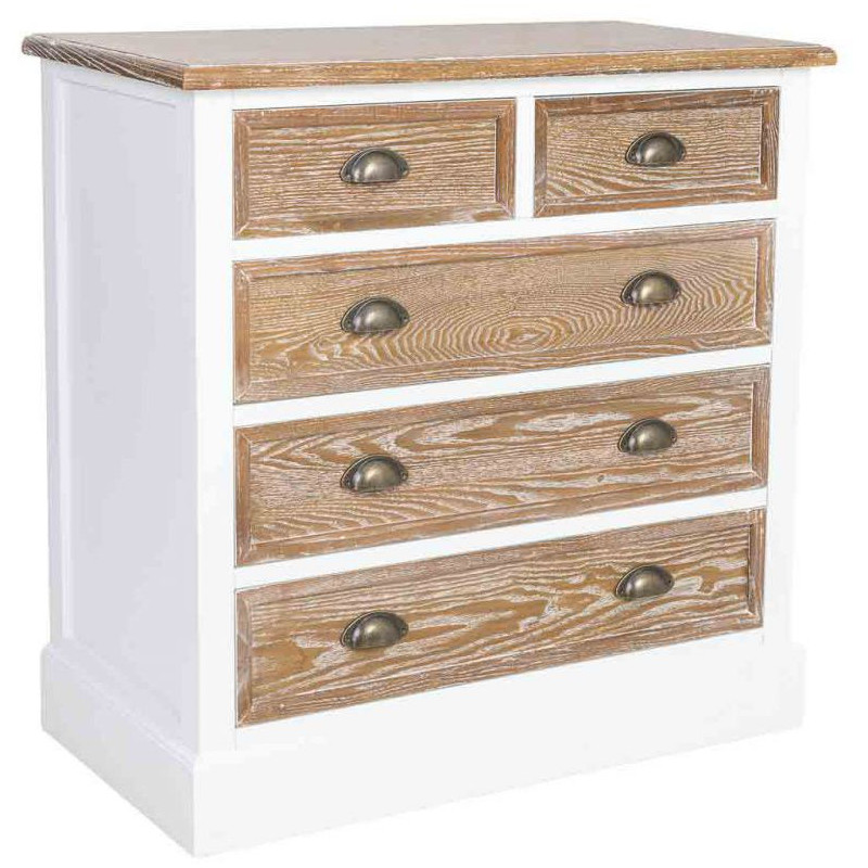 Commode 5 tiroirs blanc et bois patiné 80x40x80,5 cm Votin  - 1