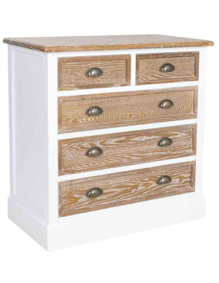 Commode 5 tiroirs blanc et bois patiné 80x40x80,5 cm Votin  - 1