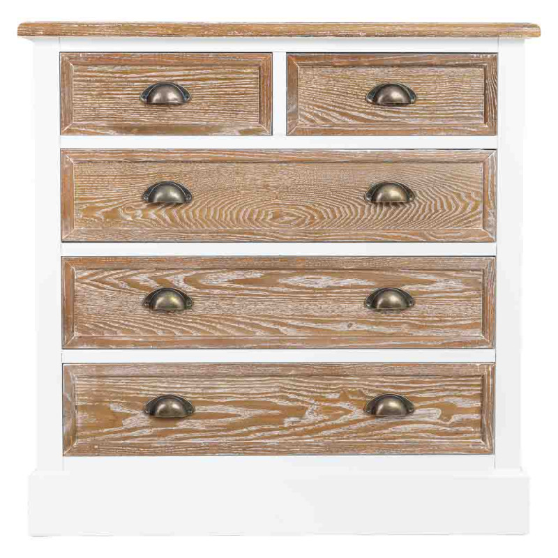 Commode 5 tiroirs blanc et bois patiné 80x40x80,5 cm Votin  - 2