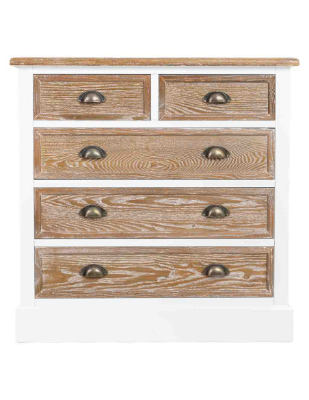 Commode 5 tiroirs blanc et bois patiné 80x40x80,5 cm Votin  - 2