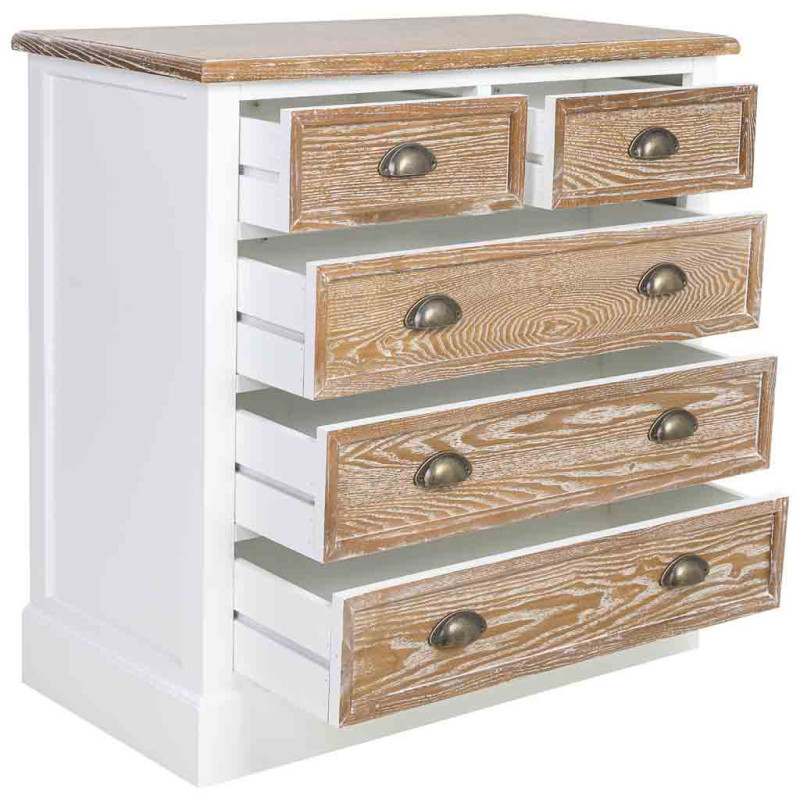 Commode 5 tiroirs blanc et bois patiné 80x40x80,5 cm Votin  - 3