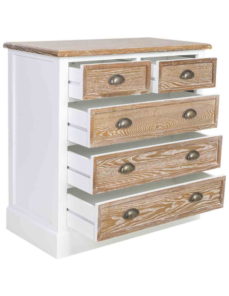Commode 5 tiroirs blanc et bois patiné 80x40x80,5 cm Votin  - 3