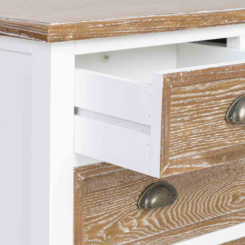 Commode 5 tiroirs blanc et bois patiné 80x40x80,5 cm Votin  - 5