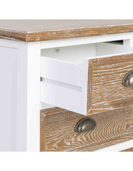 Commode 5 tiroirs blanc et bois patiné 80x40x80,5 cm Votin  - 5