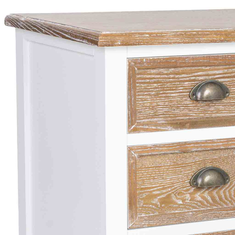 Commode 5 tiroirs blanc et bois patiné 80x40x80,5 cm Votin  - 7