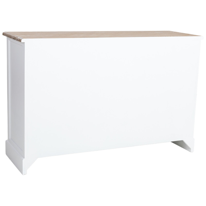 Buffet bas 2 portes 4 tiroirs blanc et bois patiné 124x40x80 cm Votin  - 5