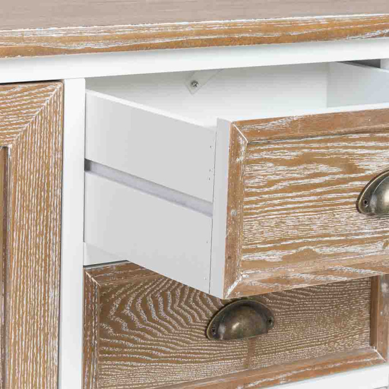 Buffet bas 2 portes 4 tiroirs blanc et bois patiné 124x40x80 cm Votin  - 6