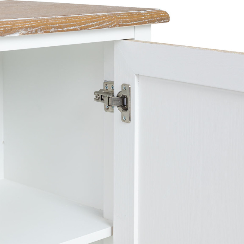 Buffet bas 2 portes 4 tiroirs blanc et bois patiné 124x40x80 cm Votin  - 7