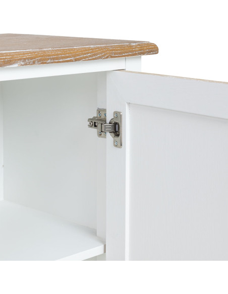 Buffet bas 2 portes 4 tiroirs blanc et bois patiné 124x40x80 cm Votin  - 7