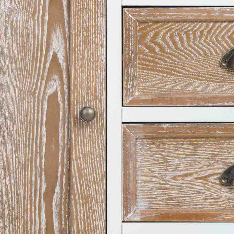 Buffet bas 2 portes 4 tiroirs blanc et bois patiné 124x40x80 cm Votin  - 9
