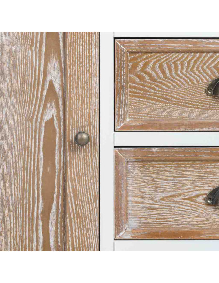 Buffet bas 2 portes 4 tiroirs blanc et bois patiné 124x40x80 cm Votin  - 9