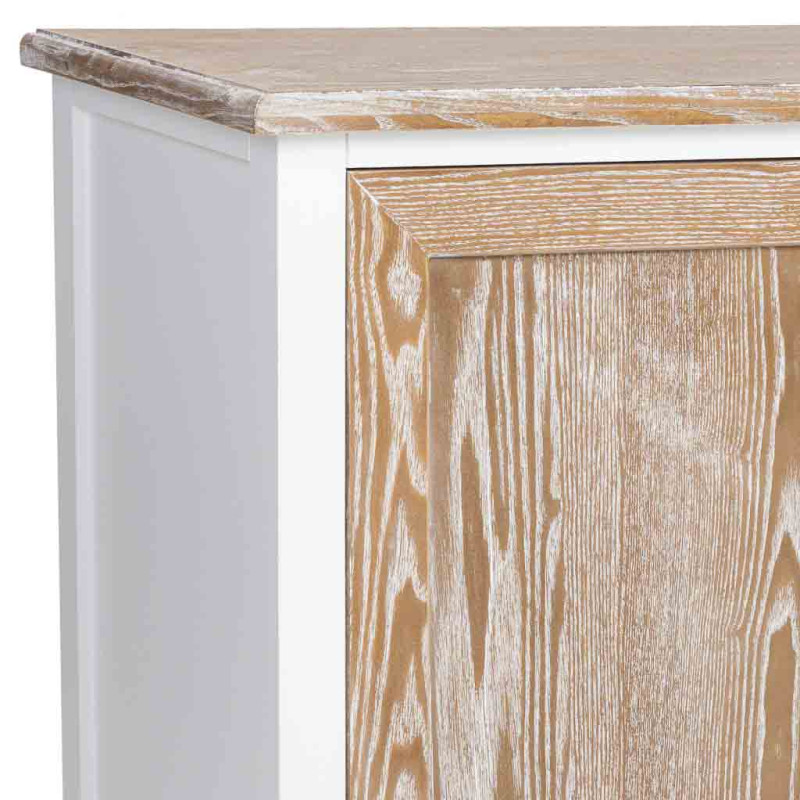 Buffet bas 2 portes 4 tiroirs blanc et bois patiné 124x40x80 cm Votin  - 10