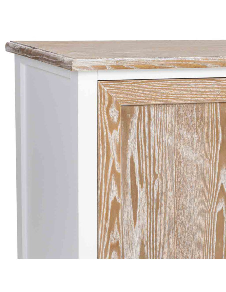 Buffet bas 2 portes 4 tiroirs blanc et bois patiné 124x40x80 cm Votin  - 10