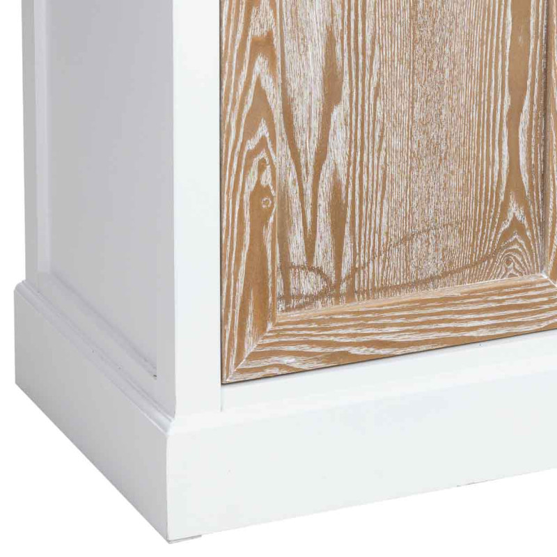 Buffet bas 2 portes 4 tiroirs blanc et bois patiné 124x40x80 cm Votin  - 11