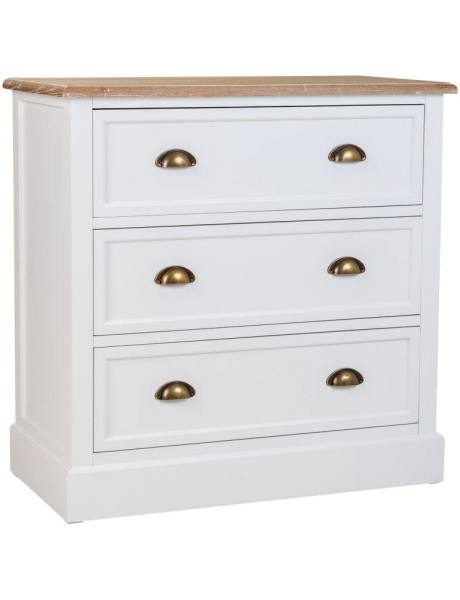 Commode blanche 3 tiroirs plateau effet bois 80x40x80 cm Votin  - 1