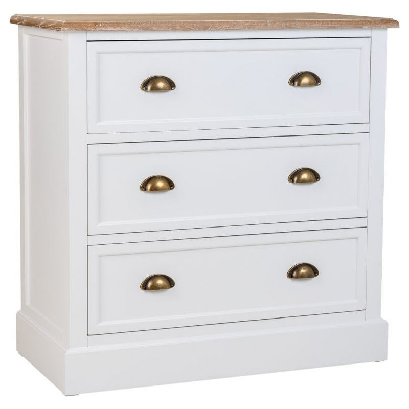 Commode blanche 3 tiroirs plateau effet bois 80x40x80 cm Votin  - 1