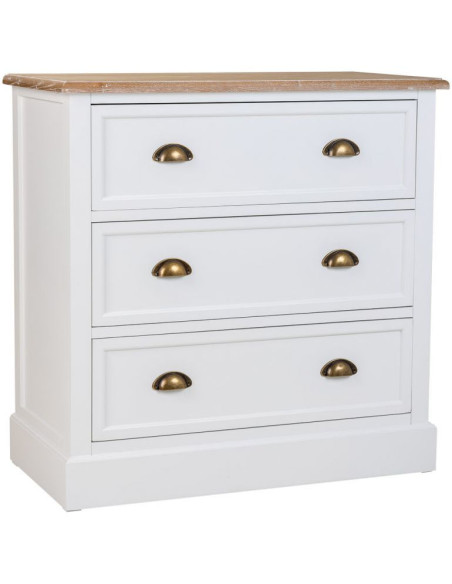 Commode blanche 3 tiroirs plateau effet bois 80x40x80 cm Votin  - 1