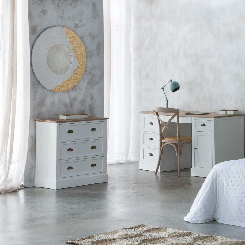Commode blanche 3 tiroirs plateau effet bois 80x40x80 cm Votin  - 9