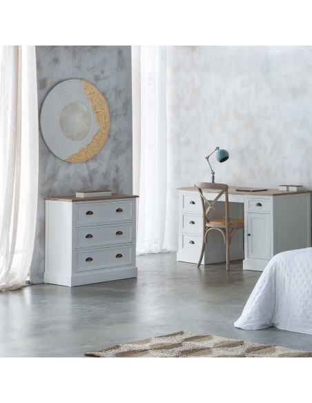 Commode blanche 3 tiroirs plateau effet bois 80x40x80 cm Votin  - 9