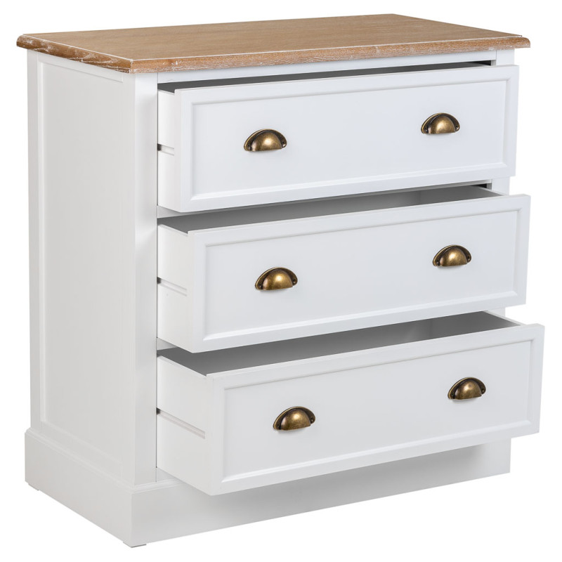 Commode blanche 3 tiroirs plateau effet bois 80x40x80 cm Votin  - 4