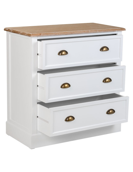 Commode blanche 3 tiroirs plateau effet bois 80x40x80 cm Votin  - 4