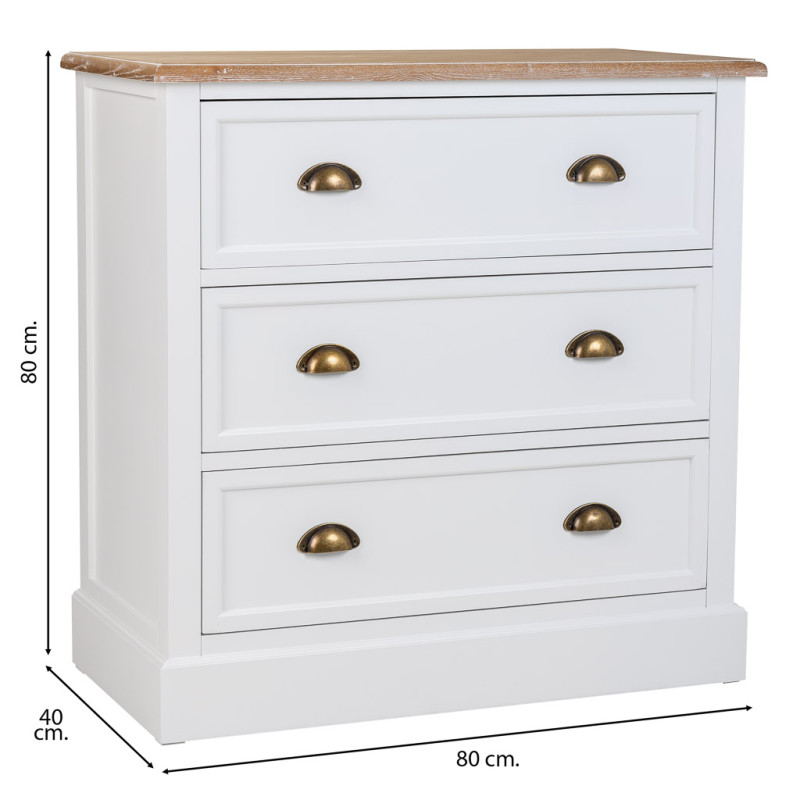 Commode blanche 3 tiroirs plateau effet bois 80x40x80 cm Votin  - 8