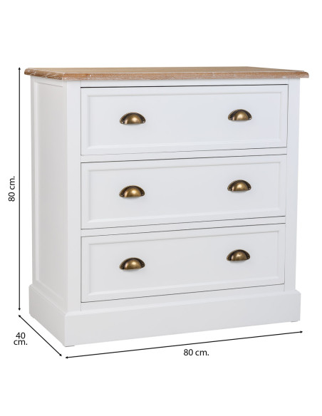 Commode blanche 3 tiroirs plateau effet bois 80x40x80 cm Votin  - 8