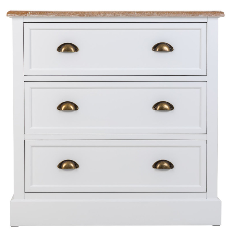 Commode blanche 3 tiroirs plateau effet bois 80x40x80 cm Votin  - 3