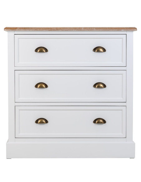 Commode blanche 3 tiroirs plateau effet bois 80x40x80 cm Votin  - 3