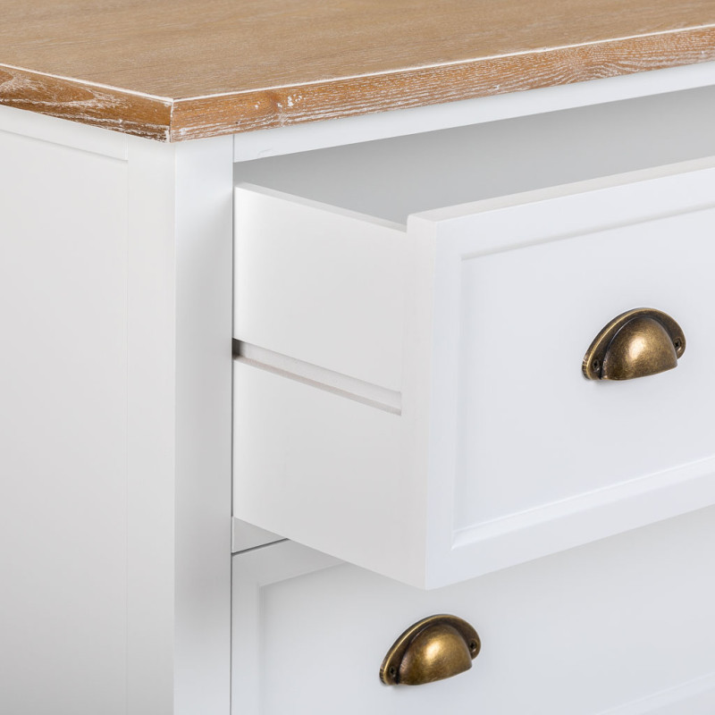 Commode blanche 3 tiroirs plateau effet bois 80x40x80 cm Votin  - 6