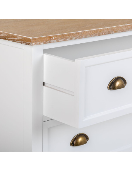 Commode blanche 3 tiroirs plateau effet bois 80x40x80 cm Votin  - 6