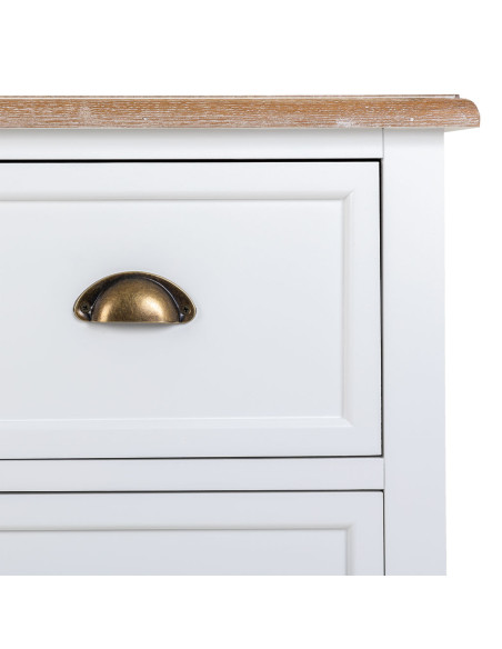 Commode blanche 3 tiroirs plateau effet bois 80x40x80 cm Votin  - 7